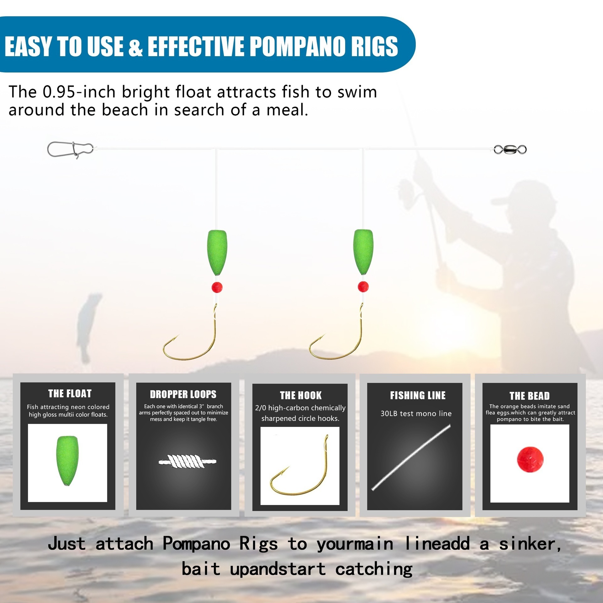 1-5PCS Pompano Rigs Surf Fishi - Snell Fishing Rig reseña y precio