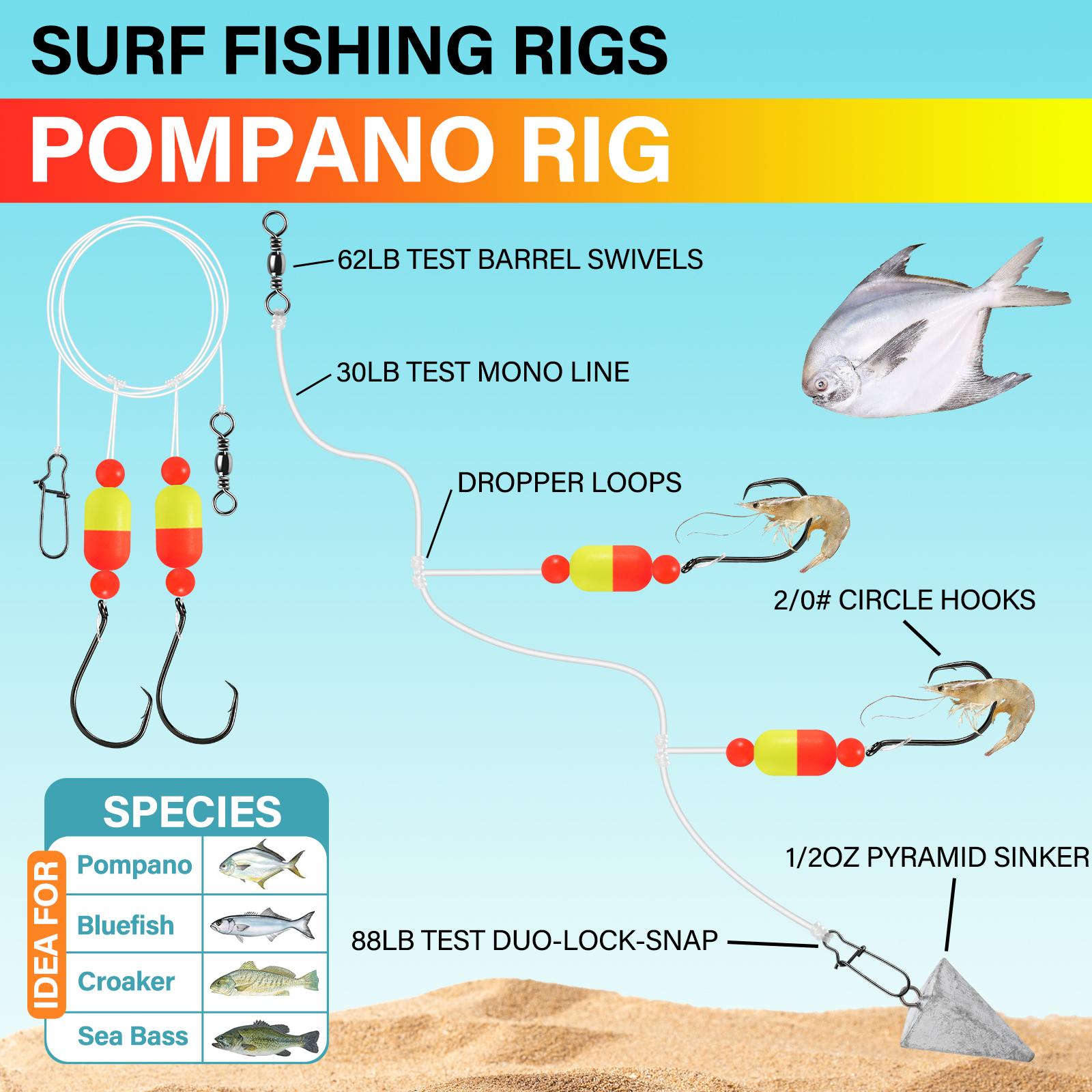 5pcs 100cm Pompano Rigs Surf F - Snell Fishing Rig reseña y precio